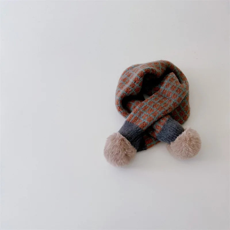 -キッズマフラー ぽんぽん付きネックウォーマー アーガイルチェック ユニセックス 男の子 女の子 子供服【mh0003397】 - mamahalo shop - ネックウォーマー -  べビー服 - 子供服 - 男の子 - 女の子