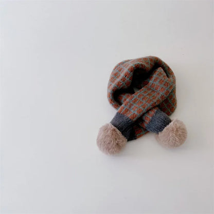 -キッズマフラー ぽんぽん付きネックウォーマー アーガイルチェック ユニセックス 男の子 女の子 子供服【mh0003397】 - mamahalo shop - ネックウォーマー -  べビー服 - 子供服 - 男の子 - 女の子