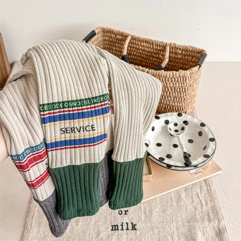 -キッズレギンスパンツ レターロゴパッチワーク 切り替えレギンス 裏フリース 2カラー ユニセックス 男の子 女の子 子供服 - mamahalo shop - レギンスパンツ -  べビー服 - 子供服 - 男の子 - 女の子