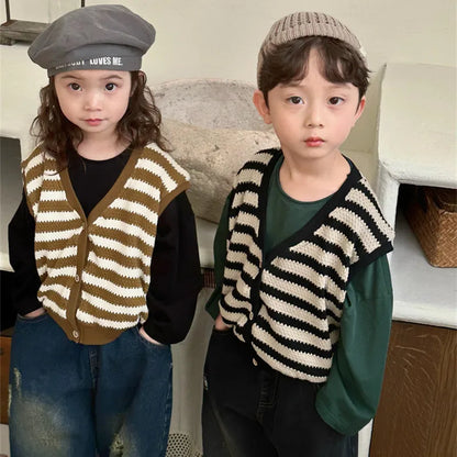 -キッズベスト ボーダー柄ニットベスト イエロー/ブラック/2カラー - mamahalo shop - ベスト -  べビー服 - 子供服 - 男の子 - 女の子