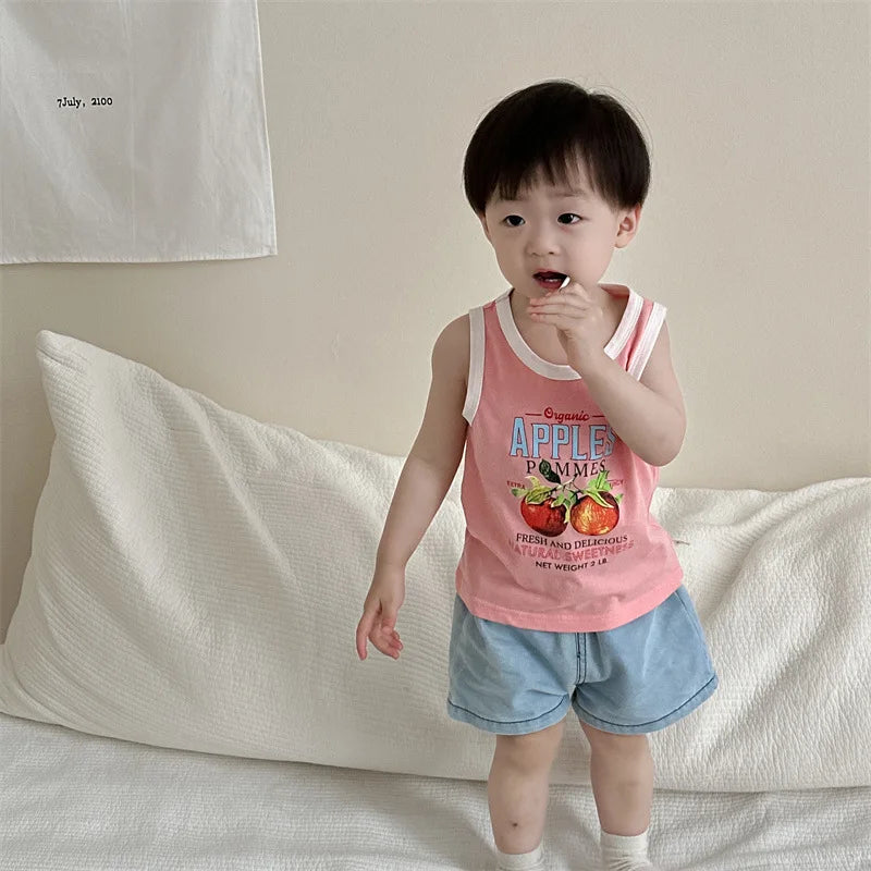 -ベビートップス/パンツ タンクトップ/デニムショートパンツ【mh0006276】 - mamahalo shop - ノースリーブセットアップ -  べビー服 - 子供服 - 男の子 - 女の子