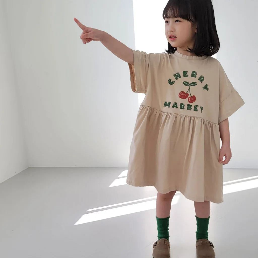 -キッズワンピース 半袖プリントサマーワンピース チェリーさくらんぼプリント 2カラー【mh0005572】 - mamahalo shop - 半袖ワンピース -  べビー服 - 子供服 - 男の子 - 女の子