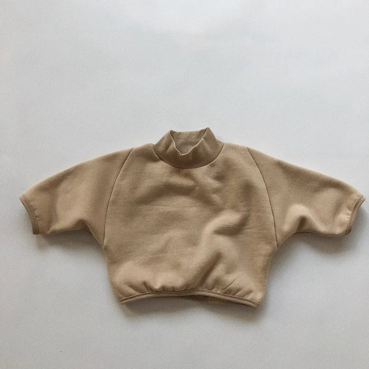 -キッズスウェットシャツ 裏ボアフリース ハイネックトップス スタンドカラーTシャツ 無地 3カラー ユニセックス 男の子 女の子 子供服 - mamahalo shop - 長袖Tシャツ -  べビー服 - 子供服 - 男の子 - 女の子