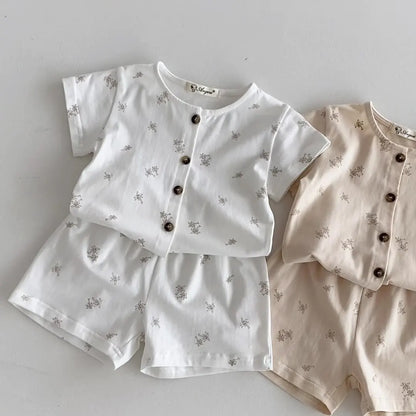 -キッズパジャマ 半袖パジャマセット トップス+パンツ フラワー小花柄プリント 2カラー【mh0006044】 - mamahalo shop - 半袖パジャマ -  べビー服 - 子供服 - 男の子 - 女の子