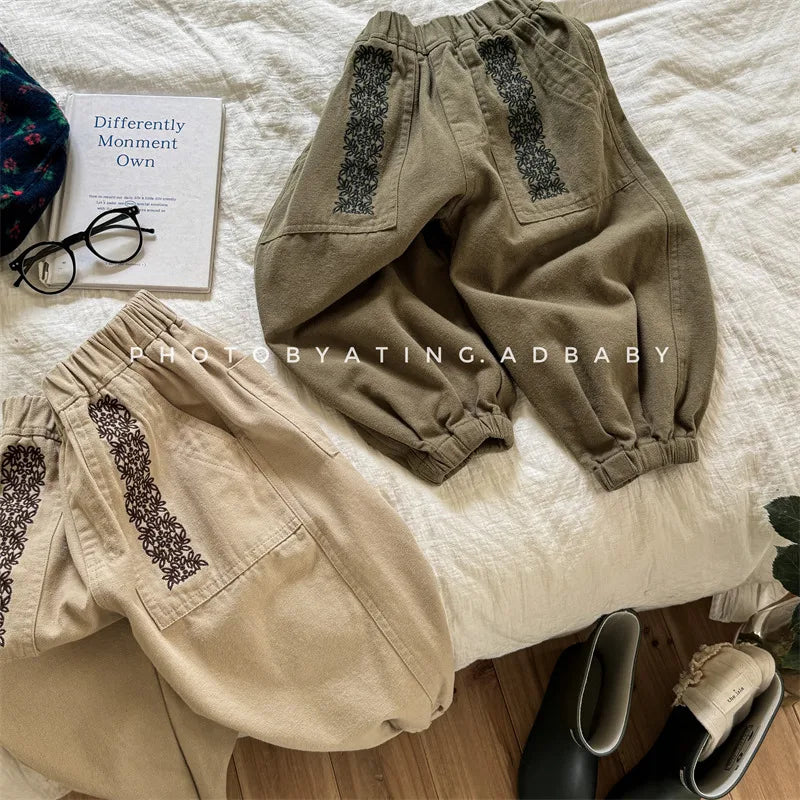 -キッズパンツ レース刺繍 ルーズロングパンツ 2カラー - mamahalo shop - ロングパンツ・スウェットパンツ -  べビー服 - 子供服 - 男の子 - 女の子