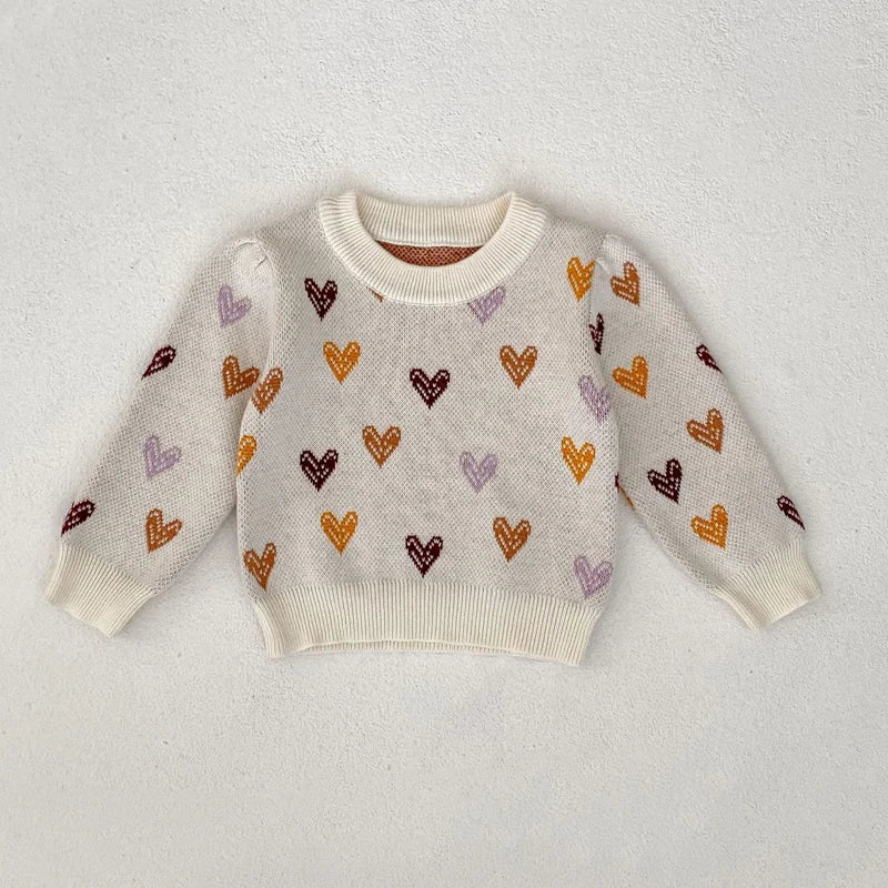 -ベビートップス カラフルハートニットセーター ベージュ【mh0007002】 - mamahalo shop - ニット・セーター -  べビー服 - 子供服 - 男の子 - 女の子