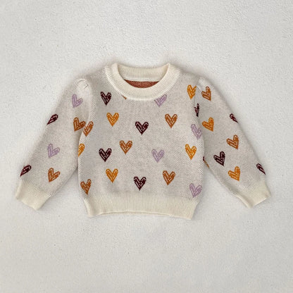 -ベビートップス カラフルハートニットセーター ベージュ【mh0007002】 - mamahalo shop - ニット・セーター -  べビー服 - 子供服 - 男の子 - 女の子