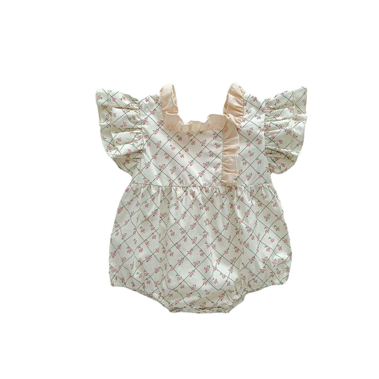 -ベビー チェック フリルスリーブ 半袖 ロンパース ガールズ【mh0002192】 - mamahalo shop - 半袖ロンパース -  べビー服 - 子供服 - 男の子 - 女の子