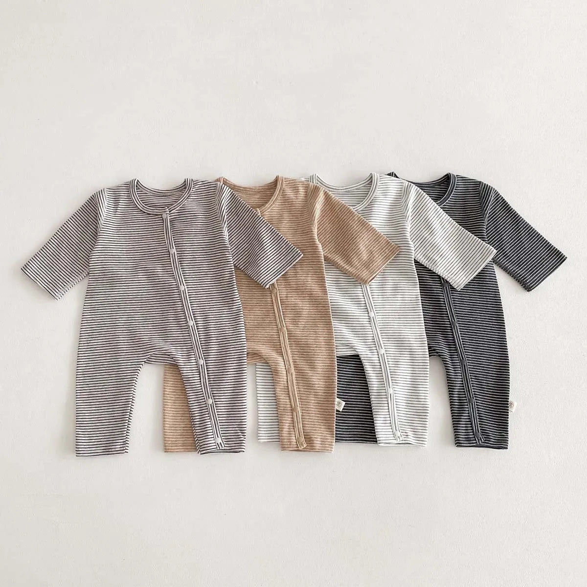 -ベビーロンパース 長袖ボディスーツ ボーダー柄 新生児 肌着 4カラー - mamahalo shop - 長袖ロンパース -  べビー服 - 子供服 - 男の子 - 女の子