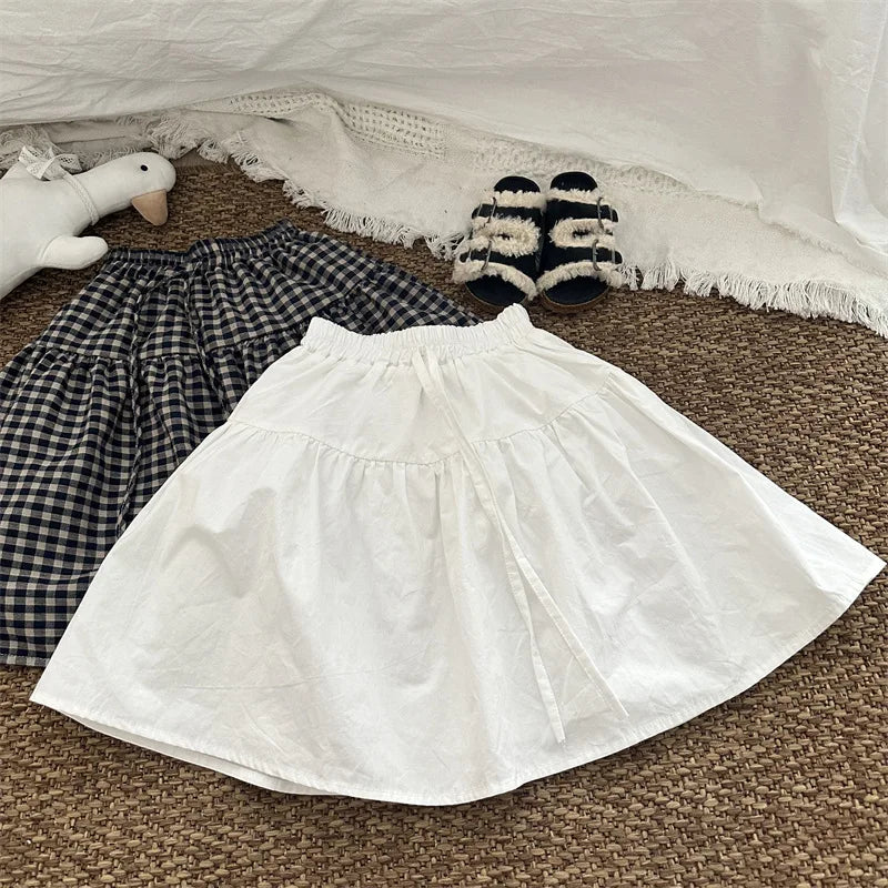 -キッズスカート チェック/無地ミモレ丈Aラインスカート 2カラー【mh-0006770】 - mamahalo shop - スカート -  べビー服 - 子供服 - 男の子 - 女の子