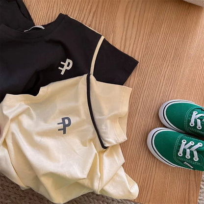 -キッズセットアップ 2点セット 半袖Tシャツ+ショートパンツ ワンポイントロゴプリント 3カラー【mh0005393】 - mamahalo shop - 半袖セットアップ -  べビー服 - 子供服 - 男の子 - 女の子