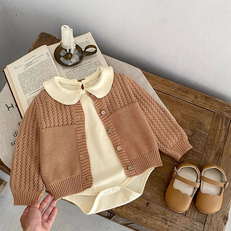 -ベビーカーディガン ニットセータートップス カーキ/グレー/2カラー - mamahalo shop - カーディガン・パーカー -  べビー服 - 子供服 - 男の子 - 女の子