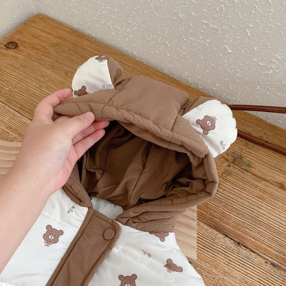 -キッズ ショートジャケット アウター コート くま耳フーディ フード付き ベージュ ブラウン ユニセックス 男の子 女の子 子供服 - mamahalo shop - ショートコート・ジャケット・ジャンパー -  べビー服 - 子供服 - 男の子 - 女の子