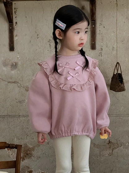 -キッズトップス リボンレースフリル長袖スェットシャツ 2カラー【mh0006811】 - mamahalo shop - トレーナー・フーディ -  べビー服 - 子供服 - 男の子 - 女の子