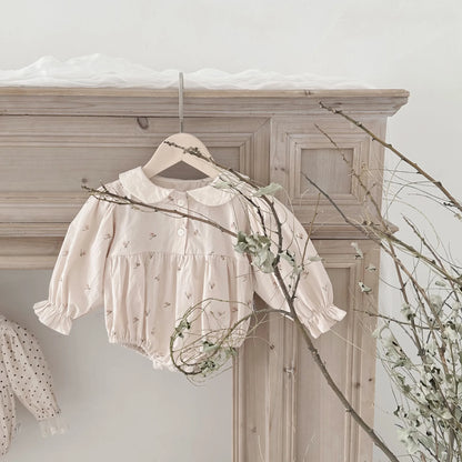 -ベビーロンパース 長袖パフスリーブボディスーツ 丸襟 フラワー小花柄プリント【mh0004667】 - mamahalo shop - 長袖ロンパース -  べビー服 - 子供服 - 男の子 - 女の子