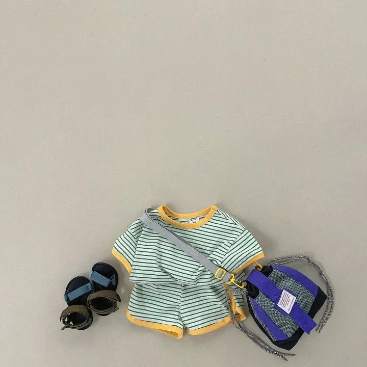 -キッズセットアップ 2点セット 半袖Tシャツ+ショートパンツ ボーダー 3カラー【mh0005965】 - mamahalo shop - 半袖セットアップ -  べビー服 - 子供服 - 男の子 - 女の子