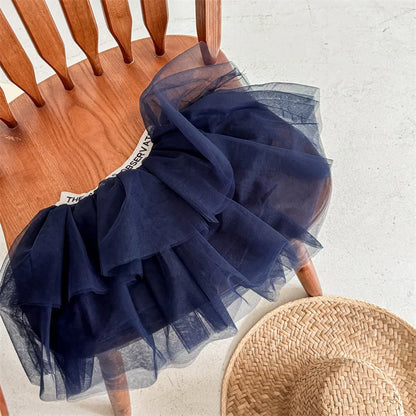 -キッズスカート チュチュ チュールスカート ティアードスカート レターロゴウエスト 2カラー - mamahalo shop - スカート -  べビー服 - 子供服 - 男の子 - 女の子