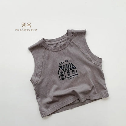 -キッズトップス ノースリーブTシャツ タンクトップ ハウス家プリント 2カラー【mh0006324】 - mamahalo shop - タンクトップ・キャミソール・ノースリーブトップス -  べビー服 - 子供服 - 男の子 - 女の子