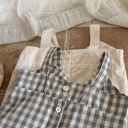 -キッズトップス ノースリーブ リボンブラウス チェック/無地 2カラー - mamahalo shop - タンクトップ・キャミソール・ノースリーブトップス -  べビー服 - 子供服 - 男の子 - 女の子