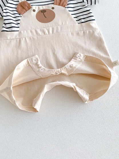 -ベビーロンパース 半袖ドッキングジャンプスーツ くまベア ボーダー【mh0006194】 - mamahalo shop - 半袖ロンパース -  べビー服 - 子供服 - 男の子 - 女の子