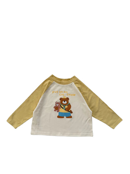 -キッズトップス 長袖プリントTシャツ ラグランパッチワーク 4カラー - mamahalo shop - 長袖Tシャツ -  べビー服 - 子供服 - 男の子 - 女の子