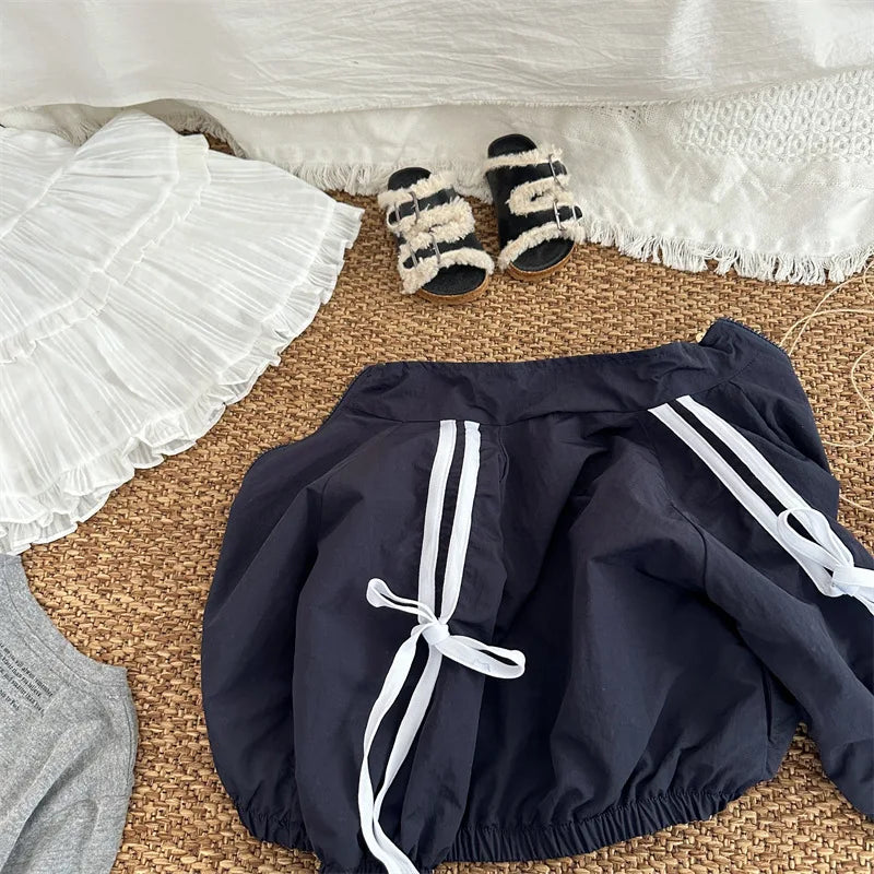 -キッズアウター スタンドカラージップアップサイドリボンジャンパージャケット ブラック - mamahalo shop - ショートコート・ジャケット・ジャンパー -  べビー服 - 子供服 - 男の子 - 女の子