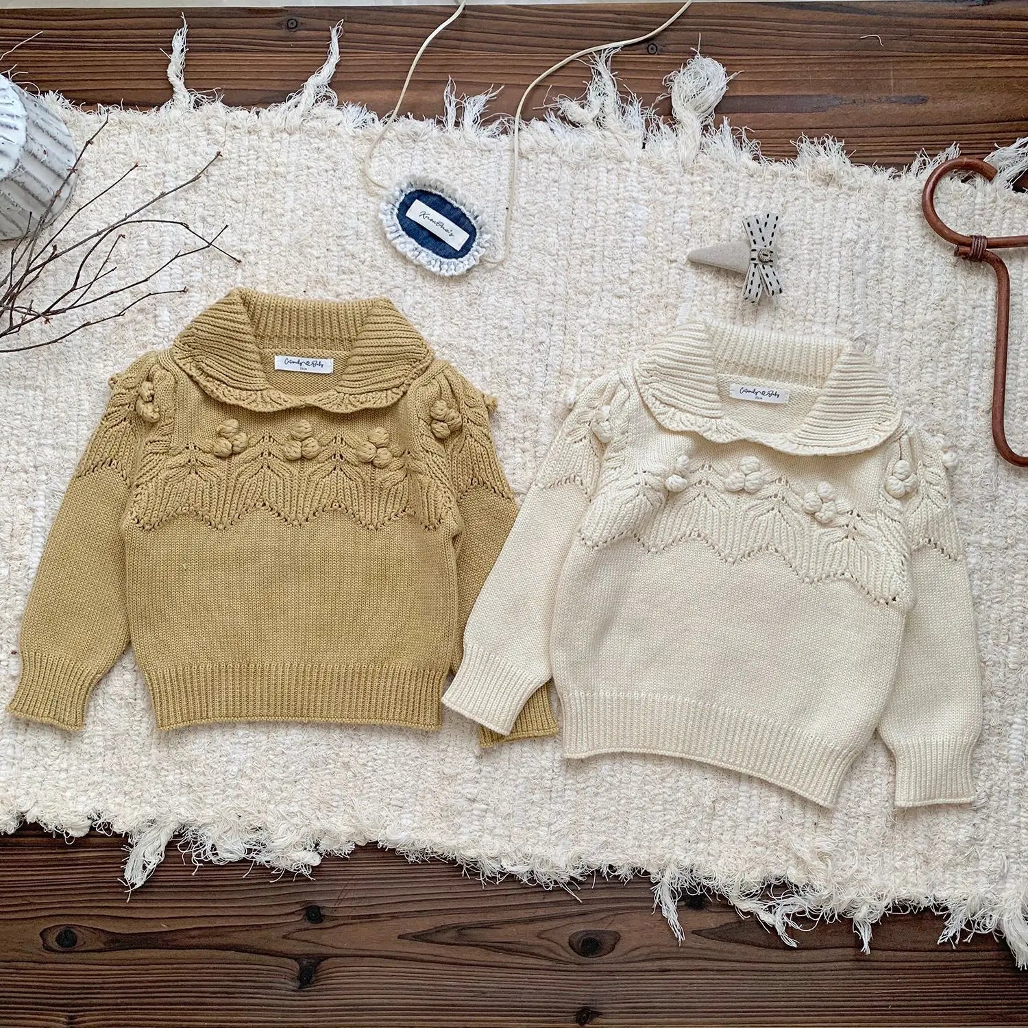 -ベビーキッズ ニットポロ襟刺繍セータートップス 2カラー - mamahalo shop - ニット・セーター -  べビー服 - 子供服 - 男の子 - 女の子