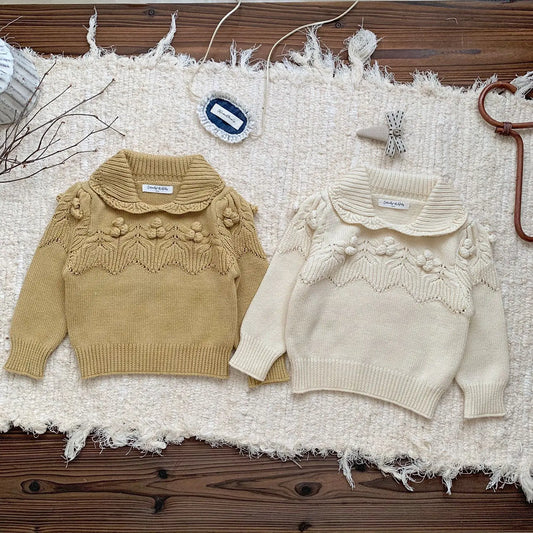 -ベビーキッズ ニットポロ襟刺繍セータートップス 2カラー - mamahalo shop - ニット・セーター -  べビー服 - 子供服 - 男の子 - 女の子