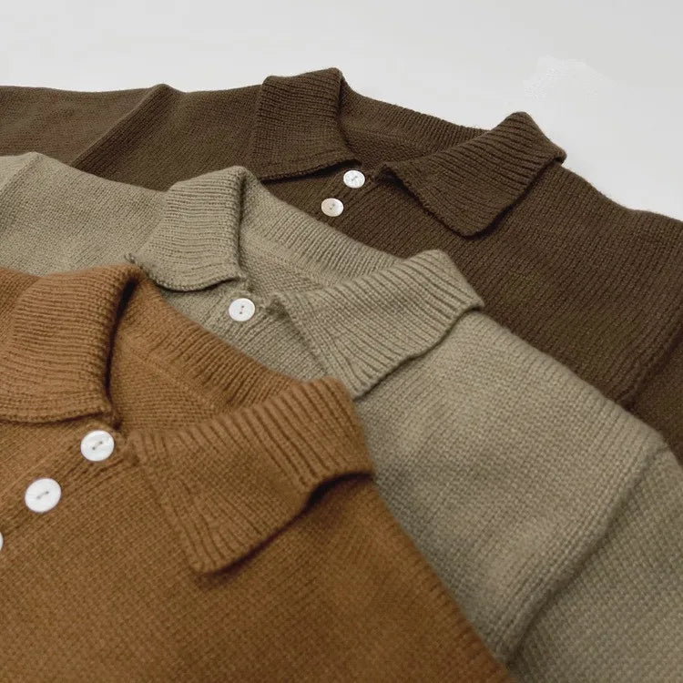 -キッズ長袖ポロシャツ ニットセーター 襟付きTシャツ トップス 3カラー ボーイズ 男の子 子供服 - mamahalo shop - ニット・セーター -  べビー服 - 子供服 - 男の子 - 女の子