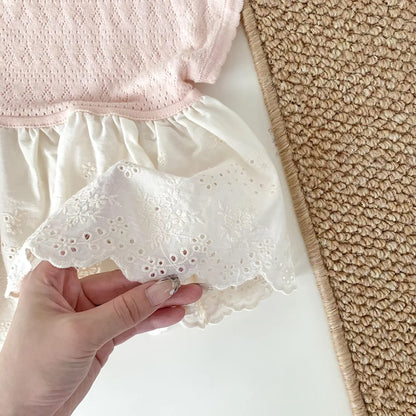 -ベビーキッズトップス ペプラムレース レースニットチュニックブラウス 2カラー - mamahalo shop - 半袖シャツ・ブラウス -  べビー服 - 子供服 - 男の子 - 女の子