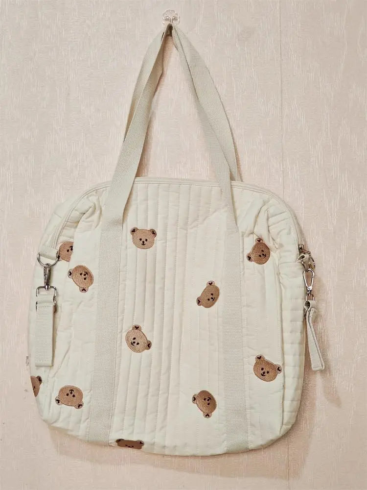 -キルティング くま ベア オリーブ フラワー 刺繍 ショルダー ママバッグ ストローラー ベビーカー - mamahalo shop - マザーズバッグ -  べビー服 - 子供服 - 男の子 - 女の子