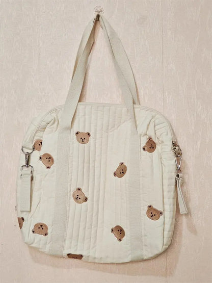 -キルティング くま ベア オリーブ フラワー 刺繍 ショルダー ママバッグ ストローラー ベビーカー - mamahalo shop - マザーズバッグ -  べビー服 - 子供服 - 男の子 - 女の子