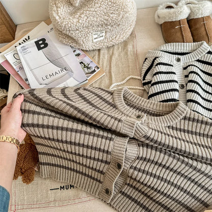 -キッズカーディガン ボーダーニットジャケット 2カラー ユニセックス 男の子 女の子 子供服【mh0003308】 - mamahalo shop - カーディガン・パーカー -  べビー服 - 子供服 - 男の子 - 女の子