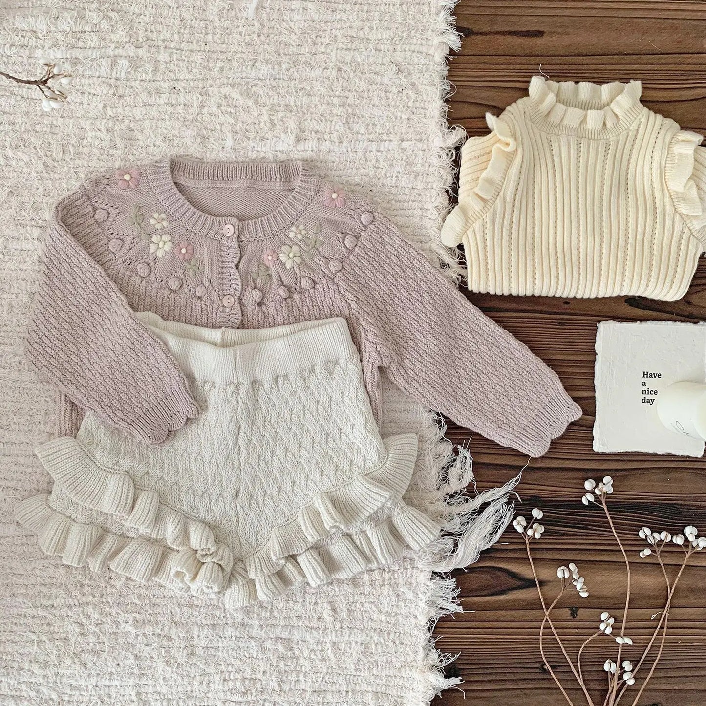 -ベビーキッズカーディガン フラワー刺繍ニットジャケット 2カラー - mamahalo shop - カーディガン・パーカー -  べビー服 - 子供服 - 男の子 - 女の子