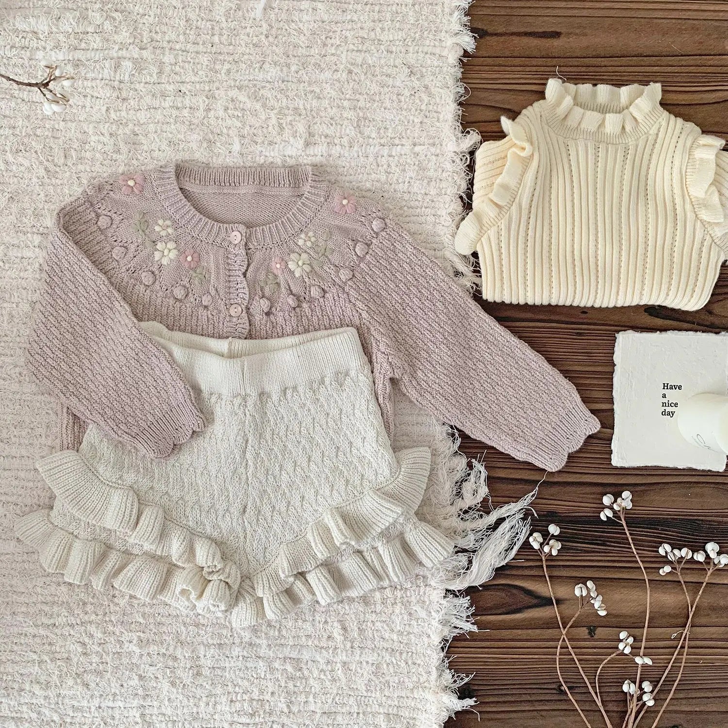 -ベビーキッズカーディガン フラワー刺繍ニットジャケット 2カラー - mamahalo shop - カーディガン・パーカー -  べビー服 - 子供服 - 男の子 - 女の子