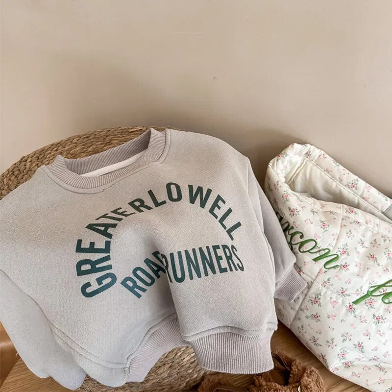 -キッズ レターロゴ 裏フリース スウェット トップス トレーナー - mamahalo shop - トレーナー・フーディ -  べビー服 - 子供服 - 男の子 - 女の子