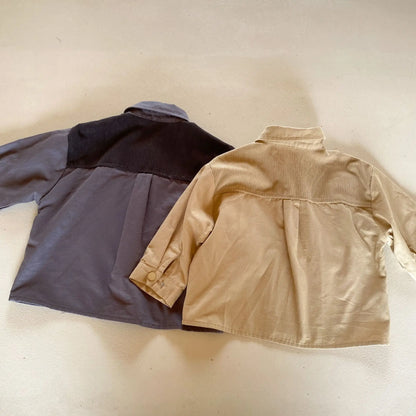 -キッズトップス パッチワーク長袖オーバーシャツ 2カラー【mh0007052】 - mamahalo shop - 長袖シャツ・ブラウス -  べビー服 - 子供服 - 男の子 - 女の子