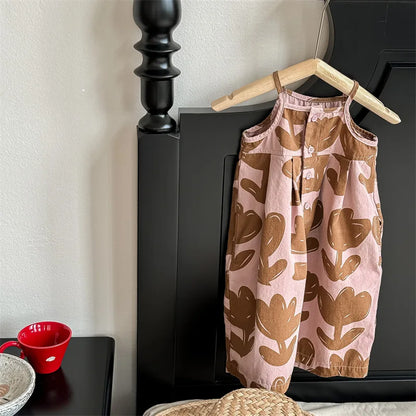 -キッズジャンプスーツ キャミソールサロペット レトロ チューリップフラワープリント 2カラー【mh0005441】 - mamahalo shop - サロペットパンツ・サスペンダーパンツ -  べビー服 - 子供服 - 男の子 - 女の子