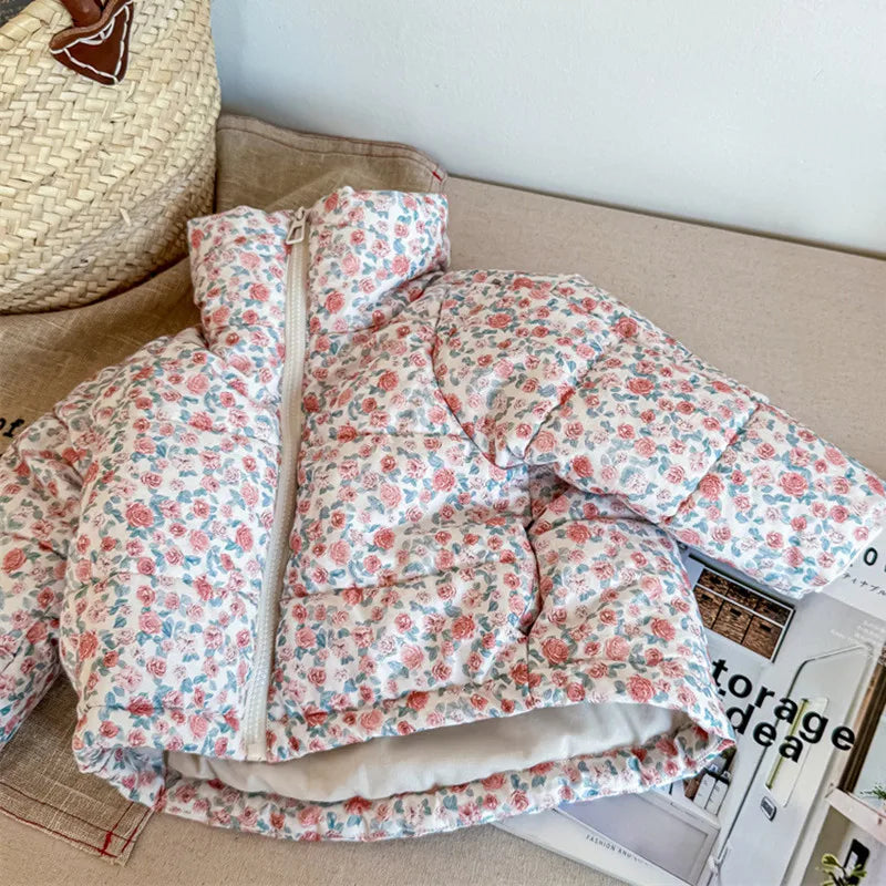 -キッズアウター 中綿キルティングジャケット フラワー 花柄プリントコート 2カラー ガールズ 女の子 子供服 - mamahalo shop - ショートコート・ジャケット・ジャンパー -  べビー服 - 子供服 - 男の子 - 女の子