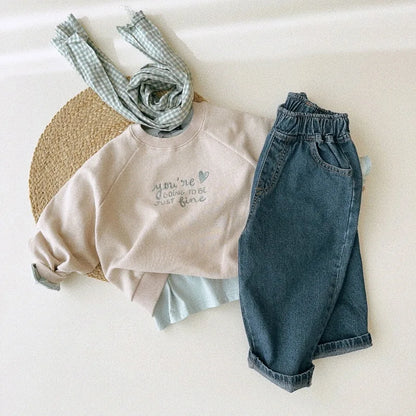 -キッズトップス ハートレターロゴ刺繍長袖スウェットシャツトレーナー 2カラー【mh0006846】 - mamahalo shop - トレーナー・フーディ -  べビー服 - 子供服 - 男の子 - 女の子