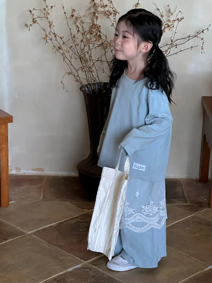 -キッズセットアップ 2点セット 長袖ルーズシャツ+ワイドルーズパンツ シンプルベーシック 3カラー - mamahalo shop - 長袖セットアップ -  べビー服 - 子供服 - 男の子 - 女の子