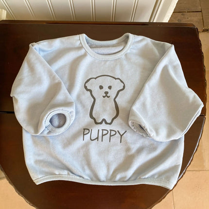 キッズトップス 長袖PUPPY犬プリントスウェットTシャツ 2カラー - mamahalo shop - 長袖Tシャツ -  べビー服 - 子供服 - 男の子 - 女の子