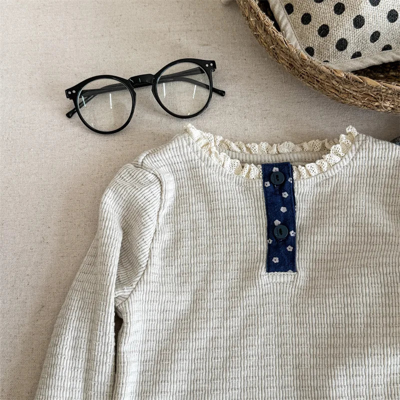 -キッズトップス 長袖Tシャツ レースヘンリーネック 3カラー - mamahalo shop - 長袖Tシャツ -  べビー服 - 子供服 - 男の子 - 女の子