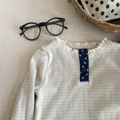 -キッズトップス 長袖Tシャツ レースヘンリーネック 3カラー - mamahalo shop - 長袖Tシャツ -  べビー服 - 子供服 - 男の子 - 女の子