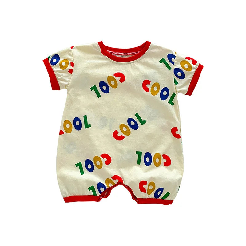 -ベビーロンパース 半袖ジャンプスーツ カラフルレターロゴプリント【mh0005383】 - mamahalo shop - 半袖ロンパース -  べビー服 - 子供服 - 男の子 - 女の子