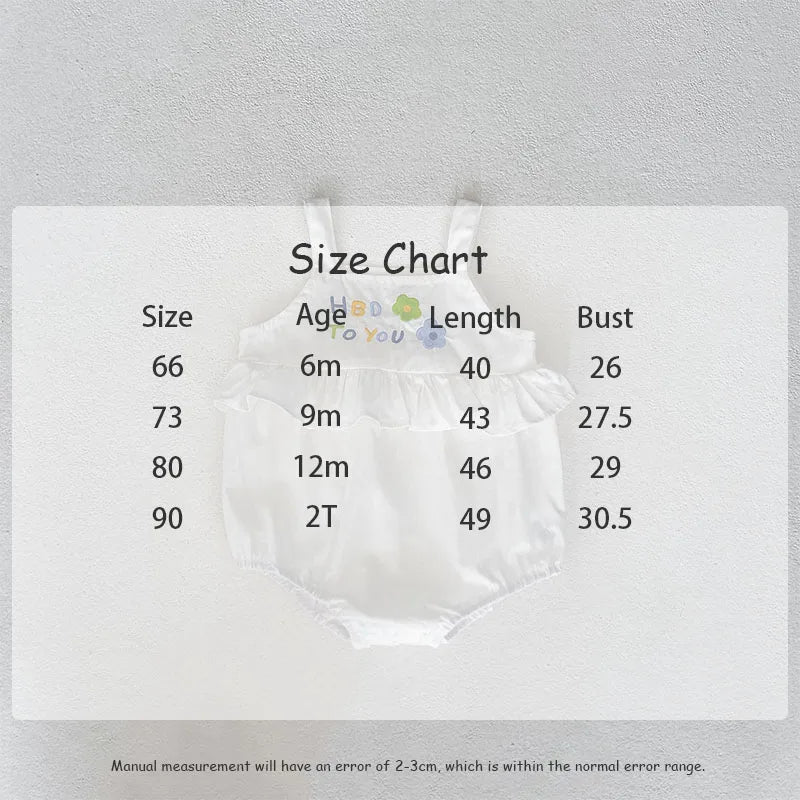 -ベビーロンパース キャミソールフリルボディスーツ バースデー フラワー花柄刺繍【mh0004946】 - mamahalo shop - ノースリーブロンパース -  べビー服 - 子供服 - 男の子 - 女の子