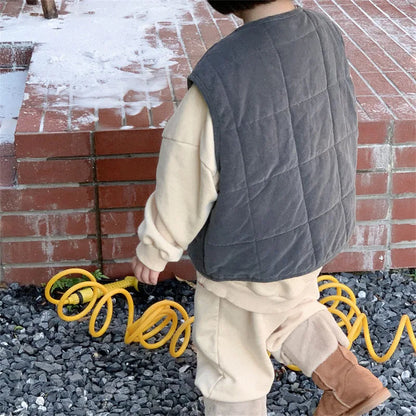 -キッズベスト 中綿キルティングレトロベストコート ダークグレー - mamahalo shop - ベスト -  べビー服 - 子供服 - 男の子 - 女の子