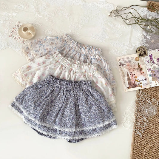 -ベビーキッズパンツ フリルスカートブルマ パンツインスカート フラワー花柄プリント 3カラー - mamahalo shop - ブルマパンツ -  べビー服 - 子供服 - 男の子 - 女の子