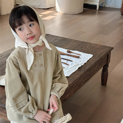 キッズトップス コーデュロイ長袖パフスリーブブラウスシャツ - mamahalo shop - 長袖シャツ・ブラウス -  べビー服 - 子供服 - 男の子 - 女の子