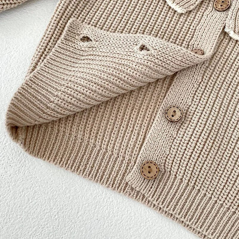 -ベビーカーディガン ニットジャケット ビッグカラー フリル襟付き ベージュ ガールズ 女の子 子供服 - mamahalo shop - カーディガン・パーカー -  べビー服 - 子供服 - 男の子 - 女の子